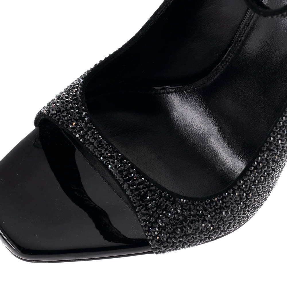 Saint Laurent 110 Women’s Opyum Peep Toe Pumps Crystal Embellished Leather - Picture 5 of 5